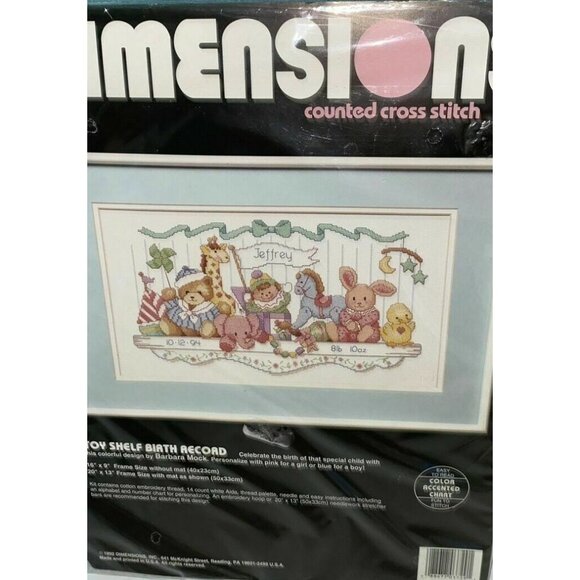 Cross Stitch Kit Dimensions Toy Shelf Birth Record 3729 Counted 16x9 Vintage USA - Picture 6 of 7